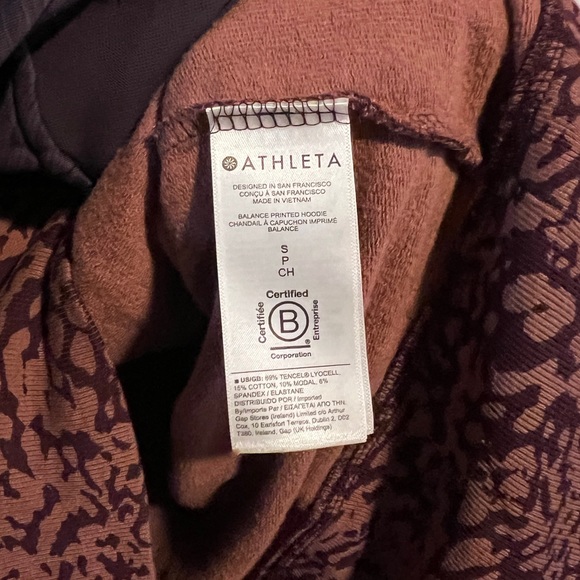 Athleta Balance Printed Hoodie Pullover Super SOFT Size Small Maroon and Mauve - Picture 5 of 7